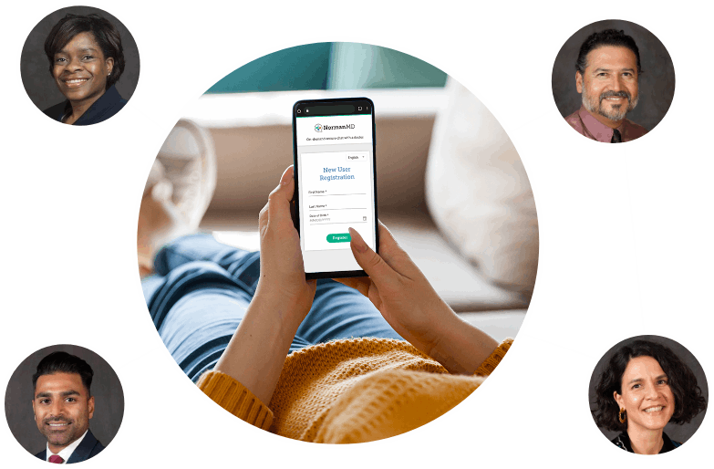 various images of doctors and patients using the NormanMD app